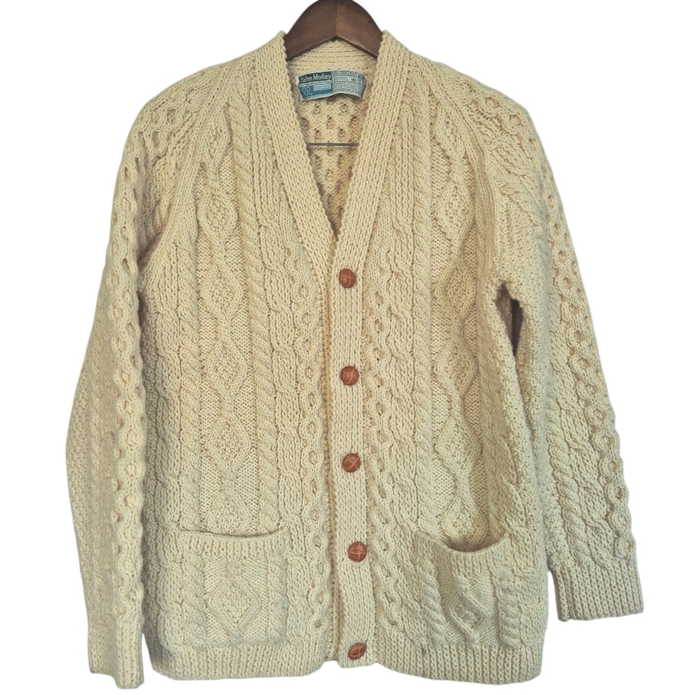 John Molloy Hand Knit Irish Wool Cable Knit Sweater See Measurements